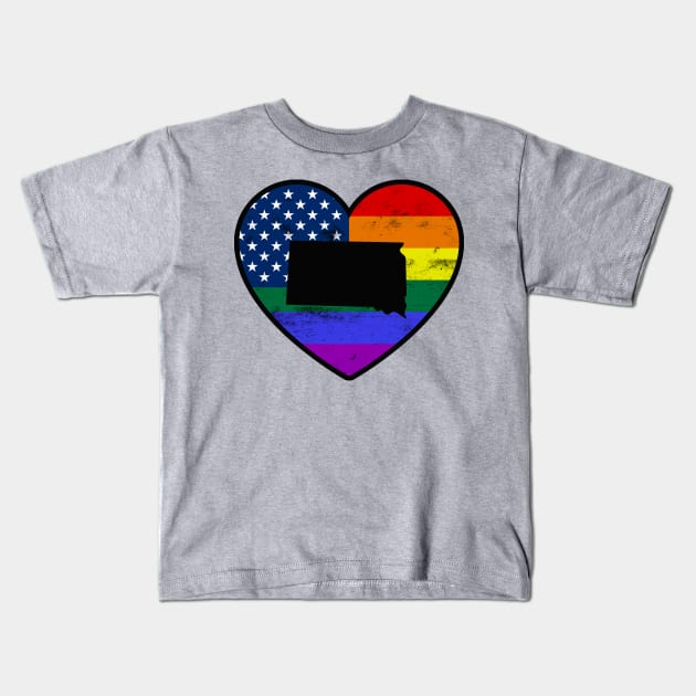 South Dakota United States Gay Pride Flag Heart Kids T-Shirt by TextTees